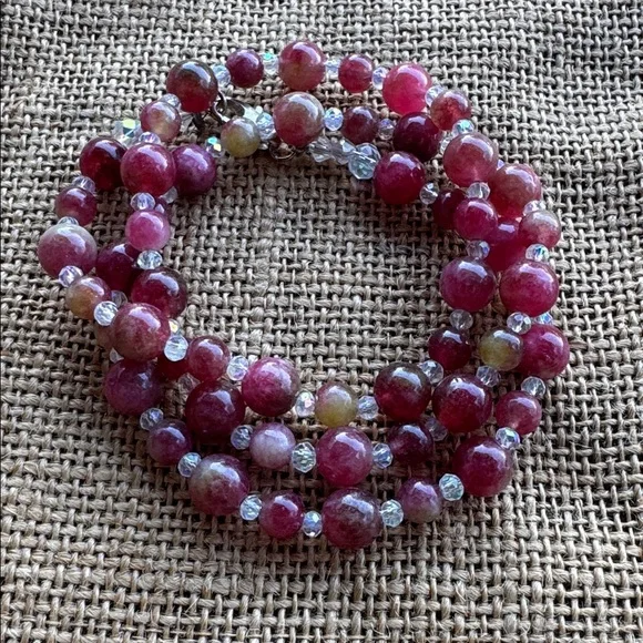 Natural Pink Tourmaline 8mm Bead necklace & Crystal spacers - Picture 8 of 8